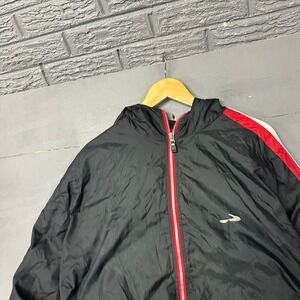 Pro Spirit Mens Vintage Windbreaker Jacket Black‎ Red Stripe Hooded Large 36M29